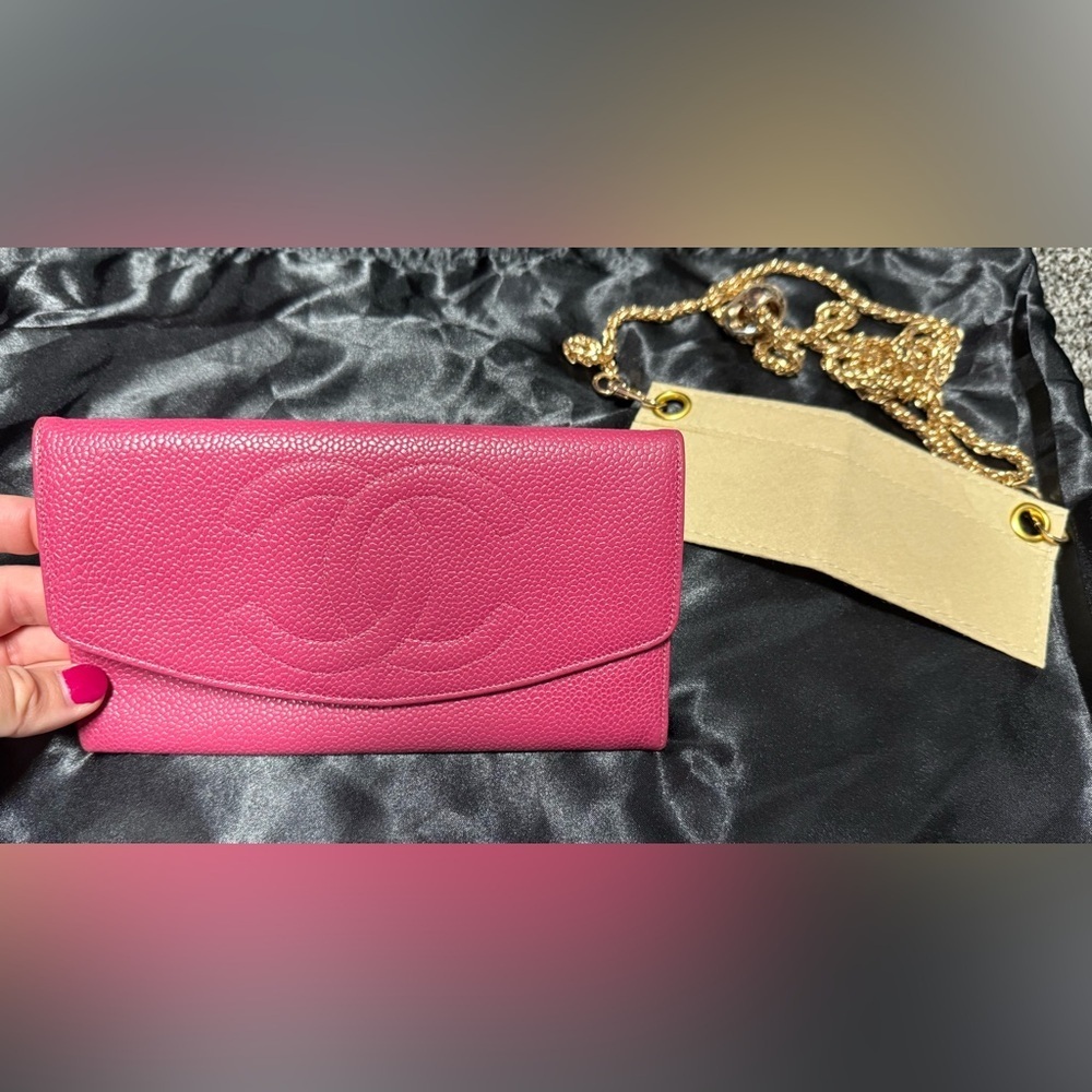 Chanel timeless double flap pink wallet